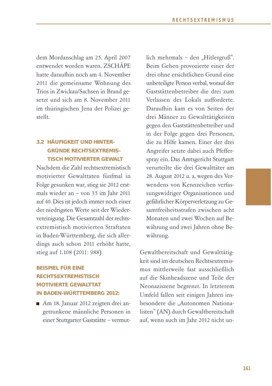 Seite 161 des Verfassungsschutzbericht 2012 Baden-Württemberg