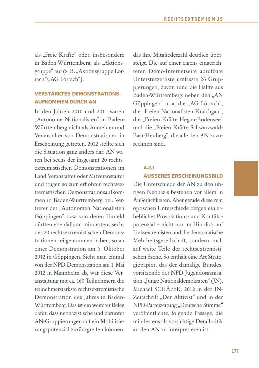 Seite 177 des Verfassungsschutzbericht 2012 Baden-Württemberg