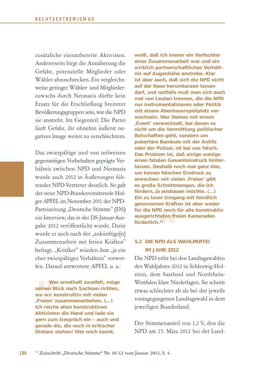 Seite 186 des Verfassungsschutzbericht 2012 Baden-Württemberg