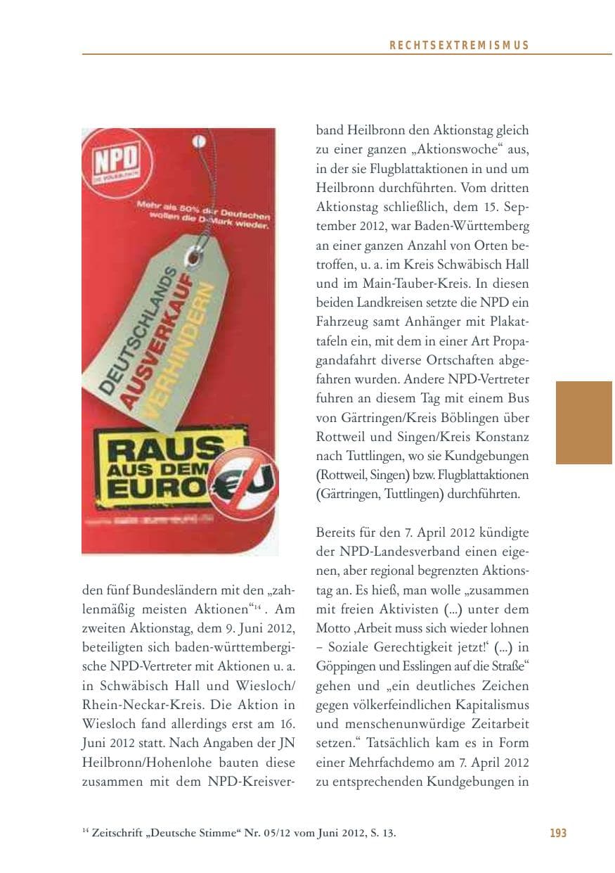 Seite 193 des Verfassungsschutzbericht 2012 Baden-Württemberg