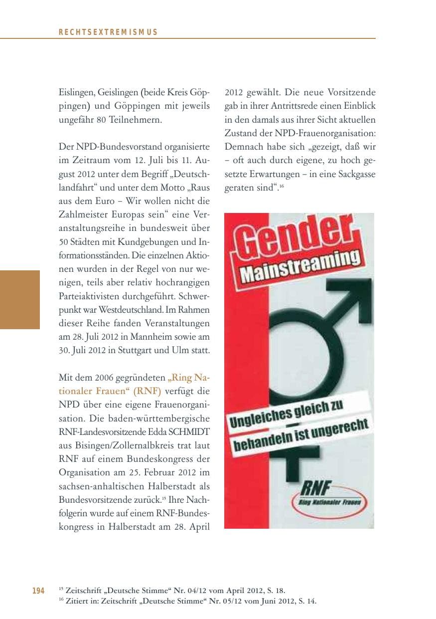 Seite 194 des Verfassungsschutzbericht 2012 Baden-Württemberg