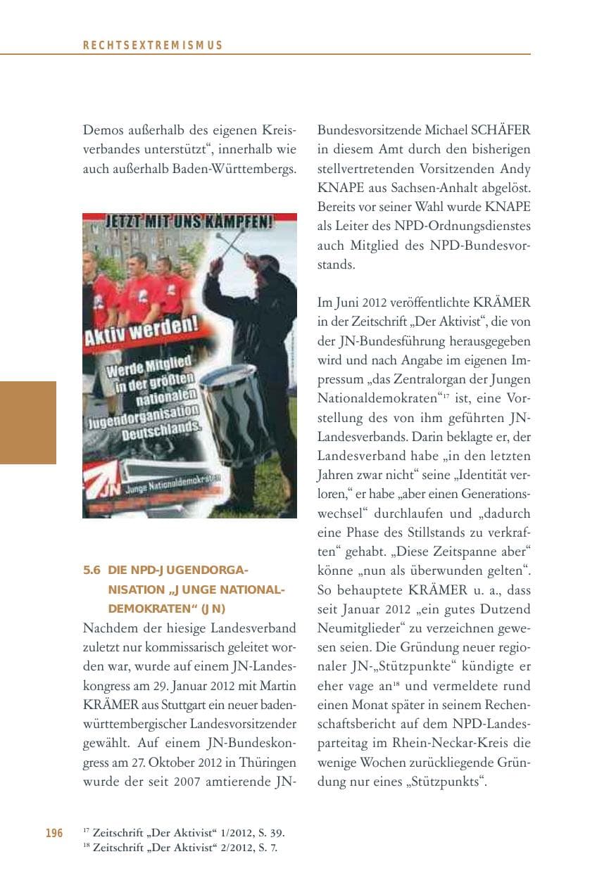 Seite 196 des Verfassungsschutzbericht 2012 Baden-Württemberg