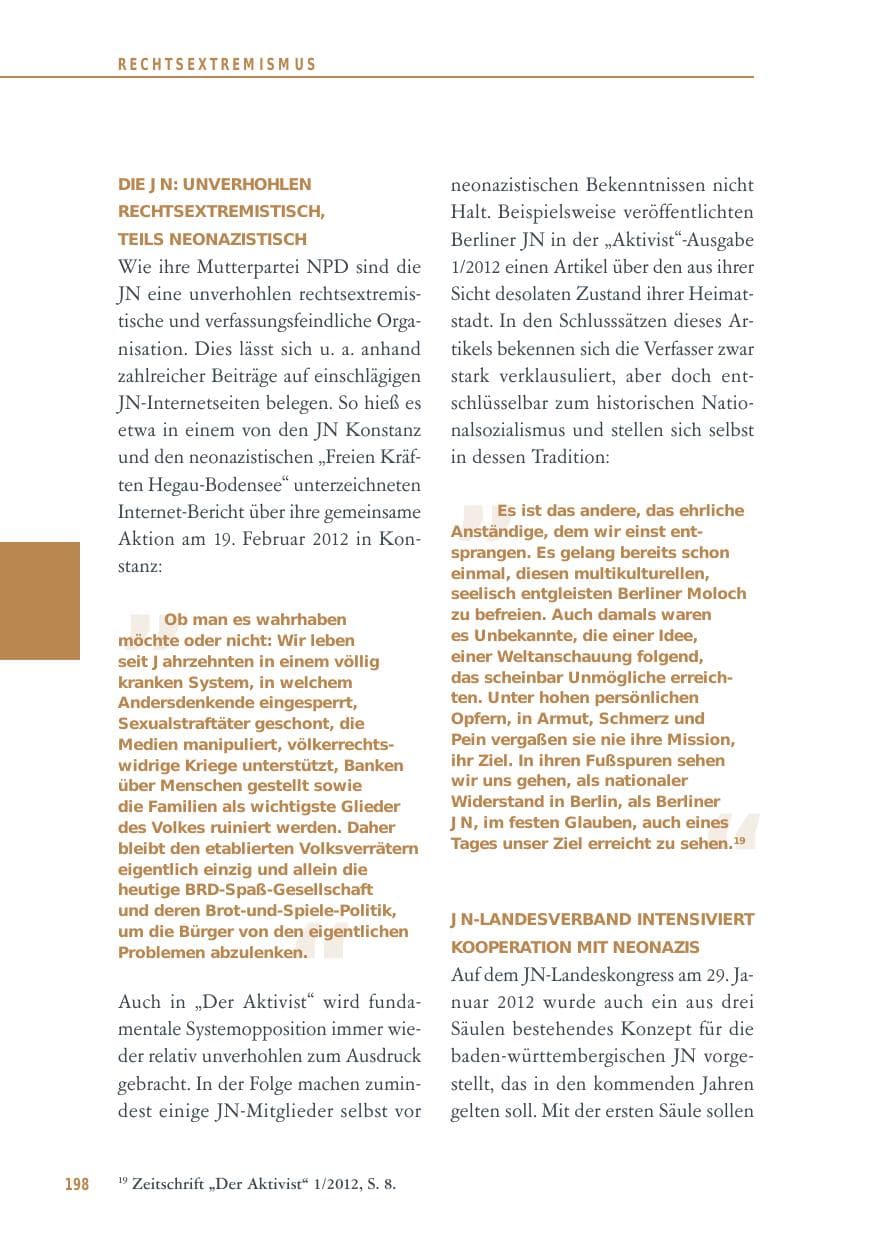 Seite 198 des Verfassungsschutzbericht 2012 Baden-Württemberg