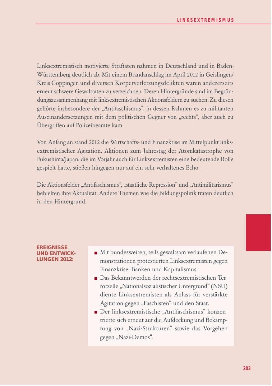 Seite 203 des Verfassungsschutzbericht 2012 Baden-Württemberg