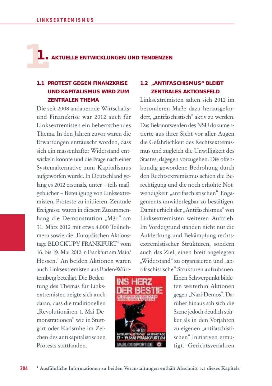 Seite 204 des Verfassungsschutzbericht 2012 Baden-Württemberg