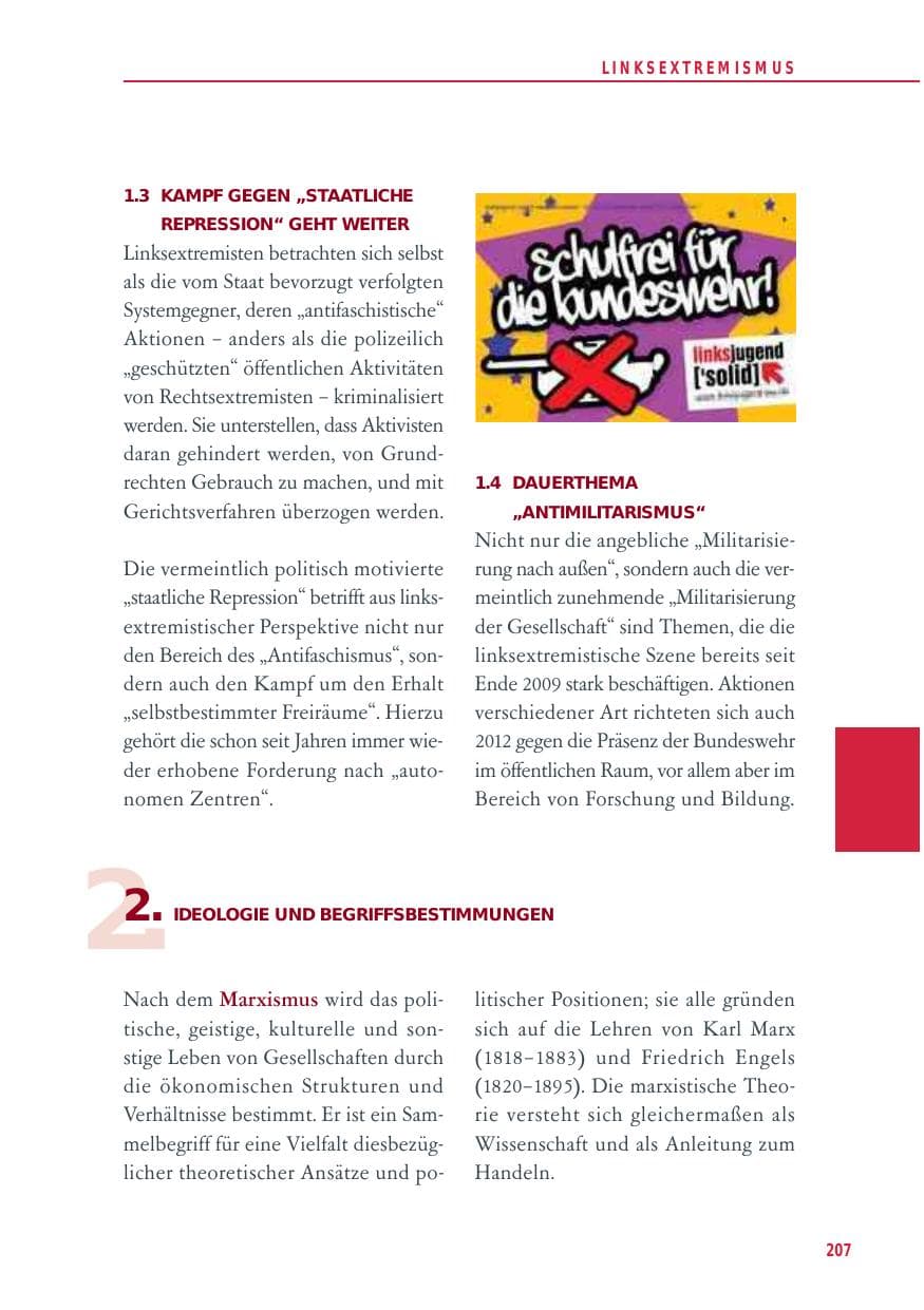 Seite 207 des Verfassungsschutzbericht 2012 Baden-Württemberg