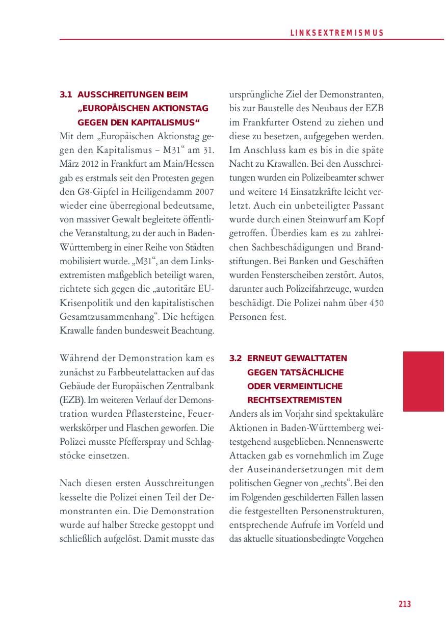 Seite 213 des Verfassungsschutzbericht 2012 Baden-Württemberg