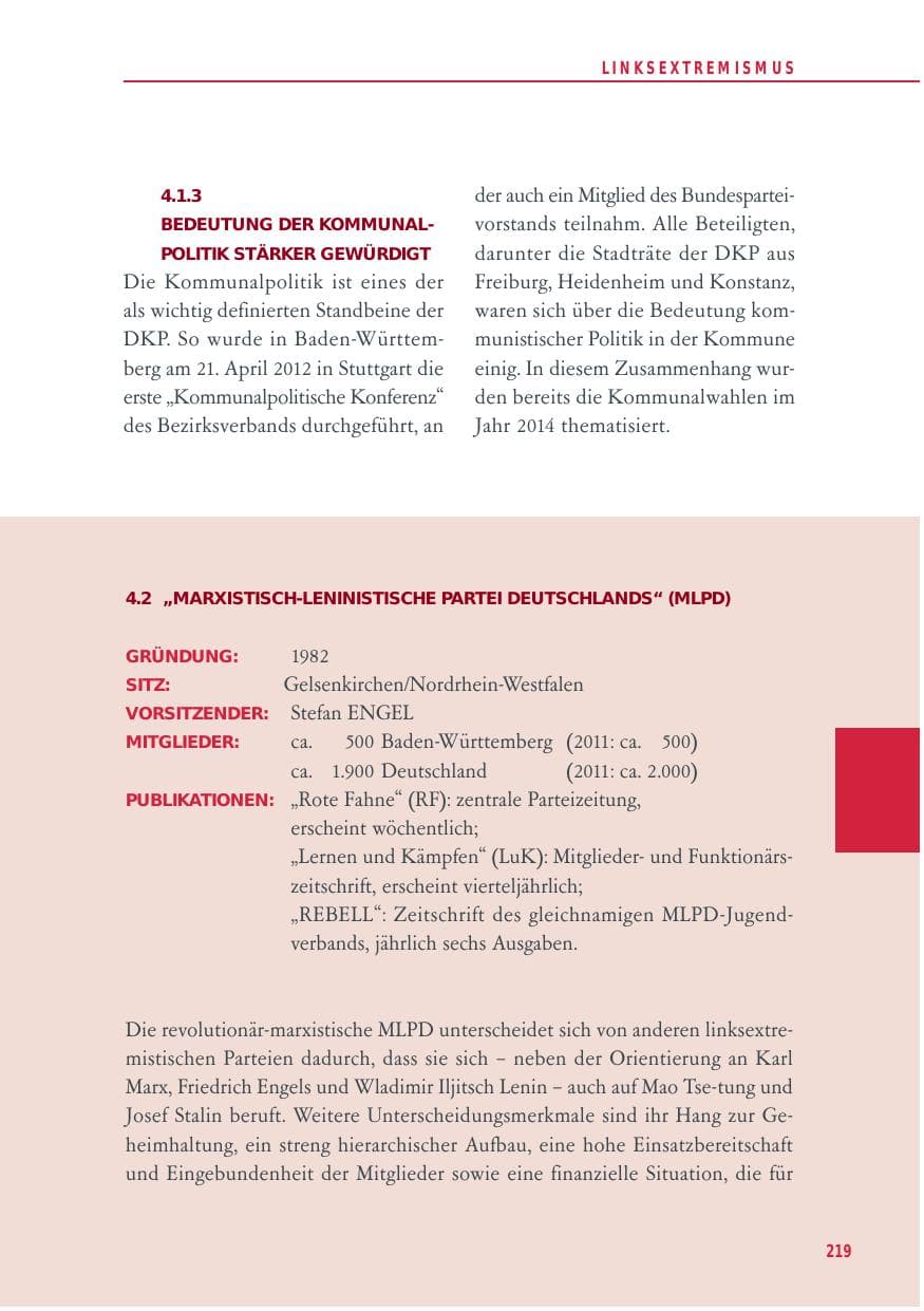 Seite 219 des Verfassungsschutzbericht 2012 Baden-Württemberg