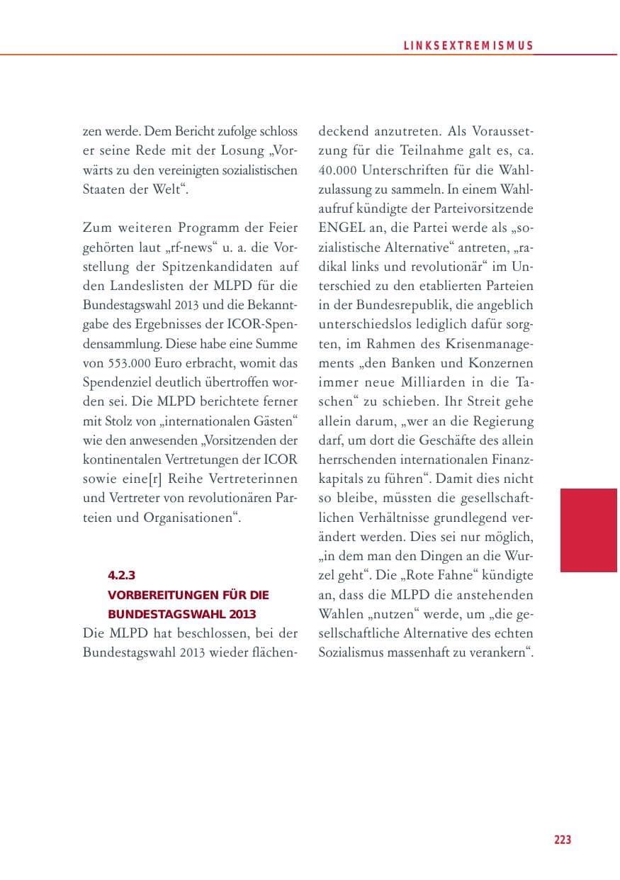 Seite 223 des Verfassungsschutzbericht 2012 Baden-Württemberg
