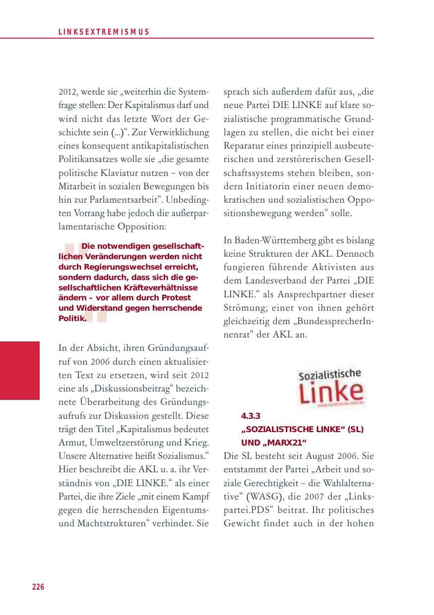 Seite 226 des Verfassungsschutzbericht 2012 Baden-Württemberg
