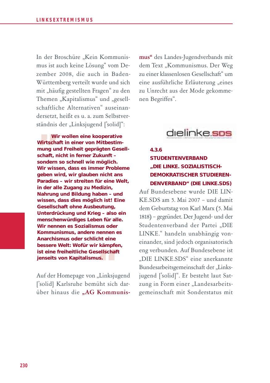 Seite 230 des Verfassungsschutzbericht 2012 Baden-Württemberg
