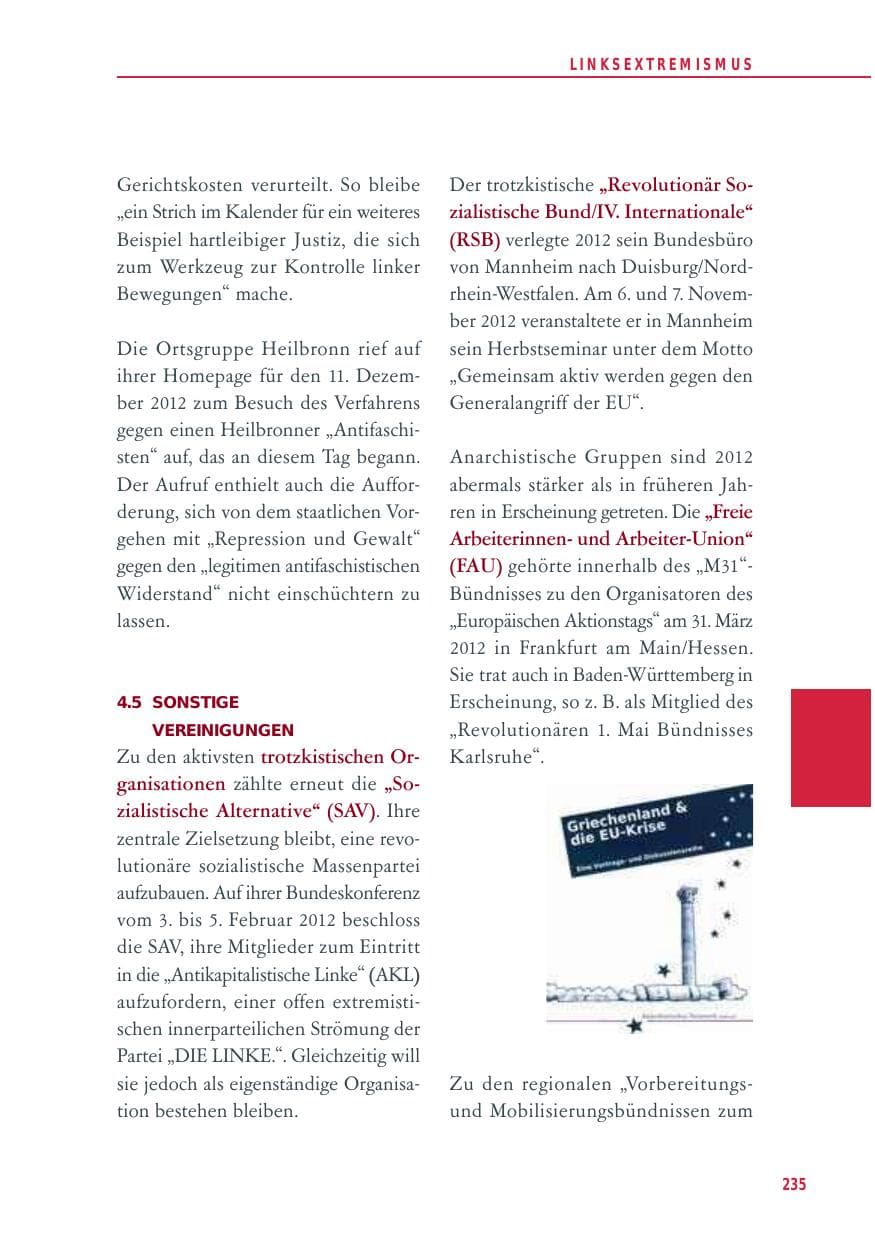 Seite 235 des Verfassungsschutzbericht 2012 Baden-Württemberg