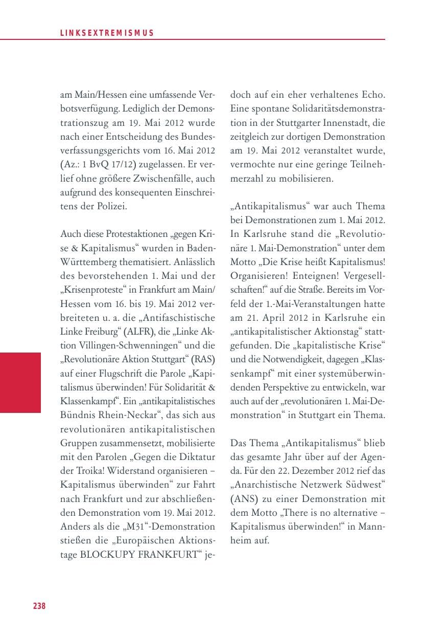 Seite 238 des Verfassungsschutzbericht 2012 Baden-Württemberg