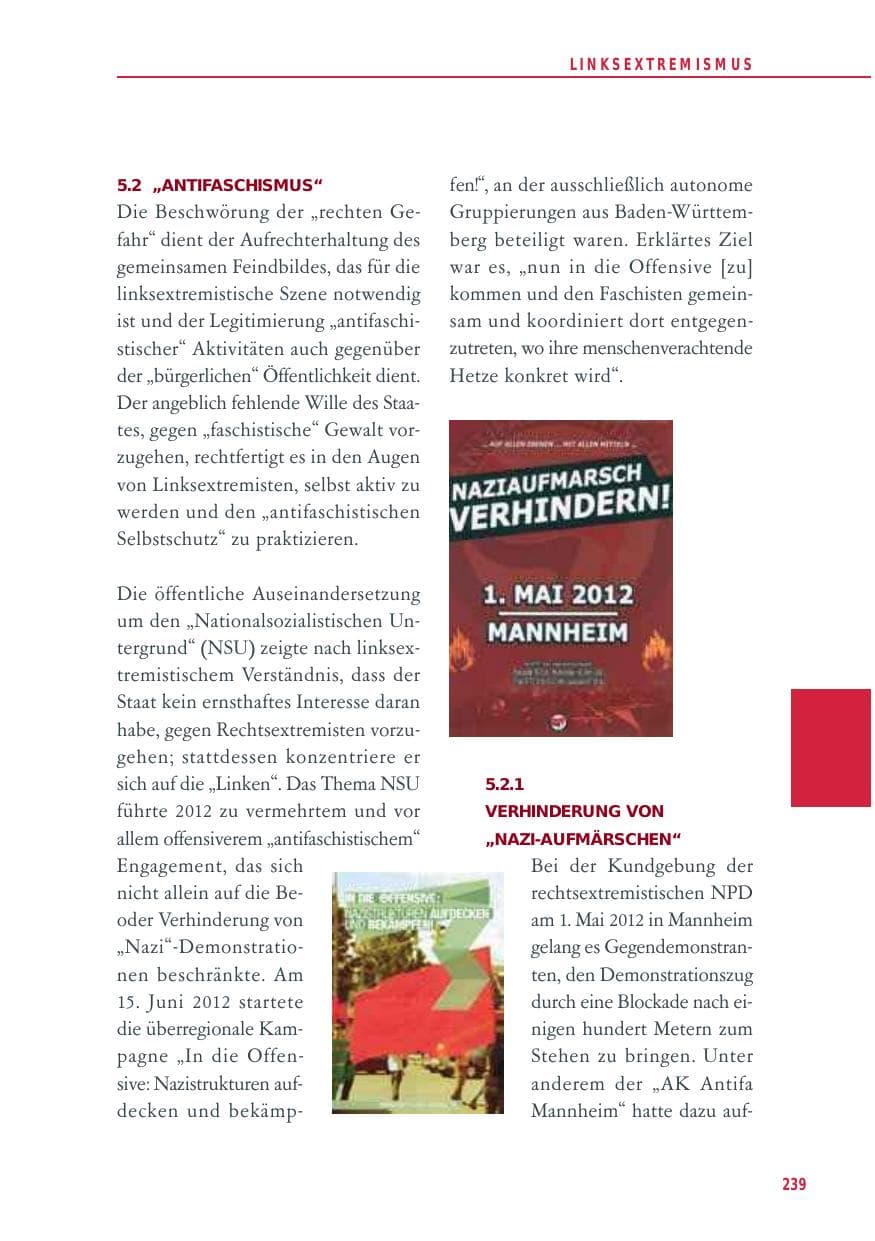 Seite 239 des Verfassungsschutzbericht 2012 Baden-Württemberg