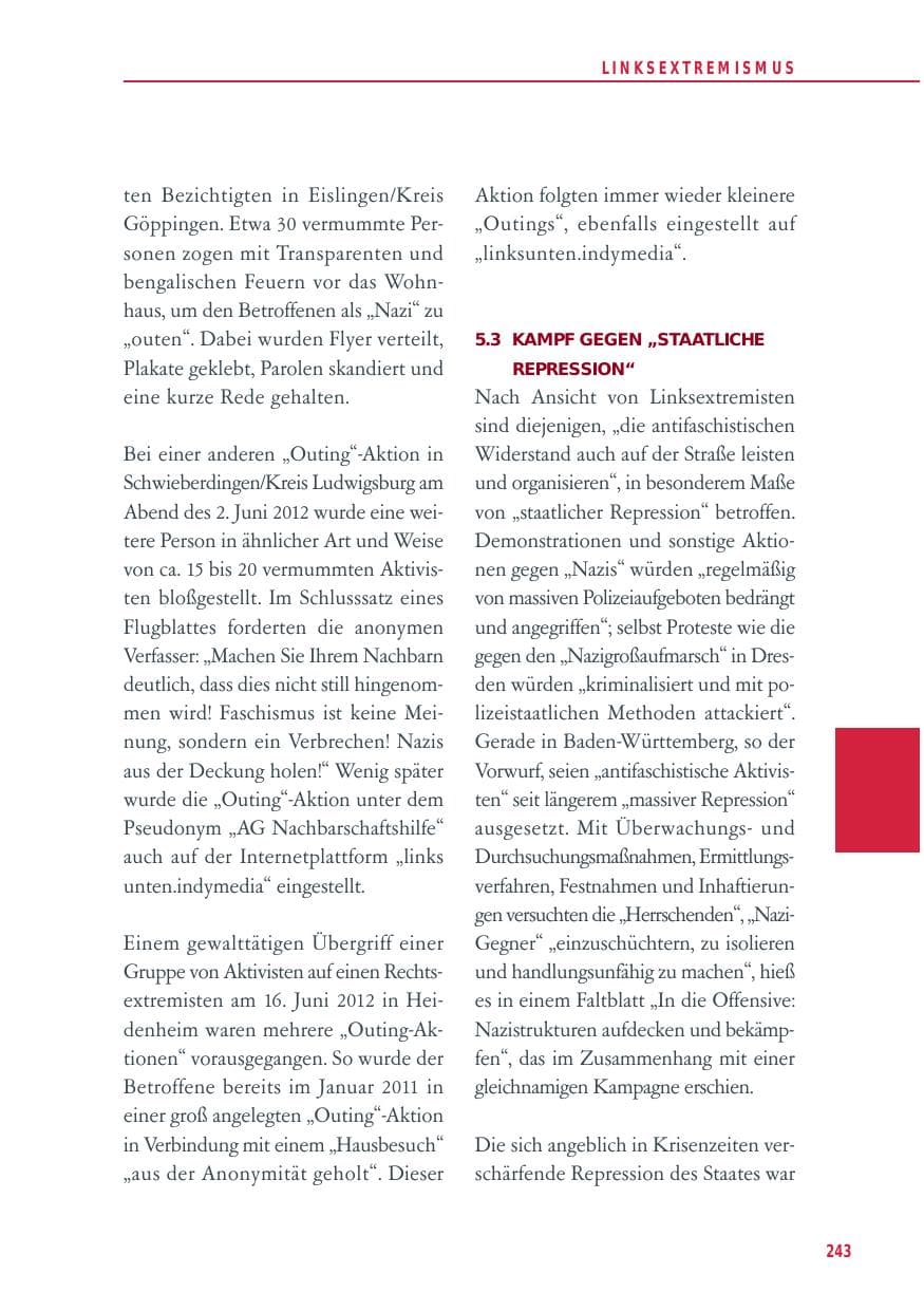Seite 243 des Verfassungsschutzbericht 2012 Baden-Württemberg