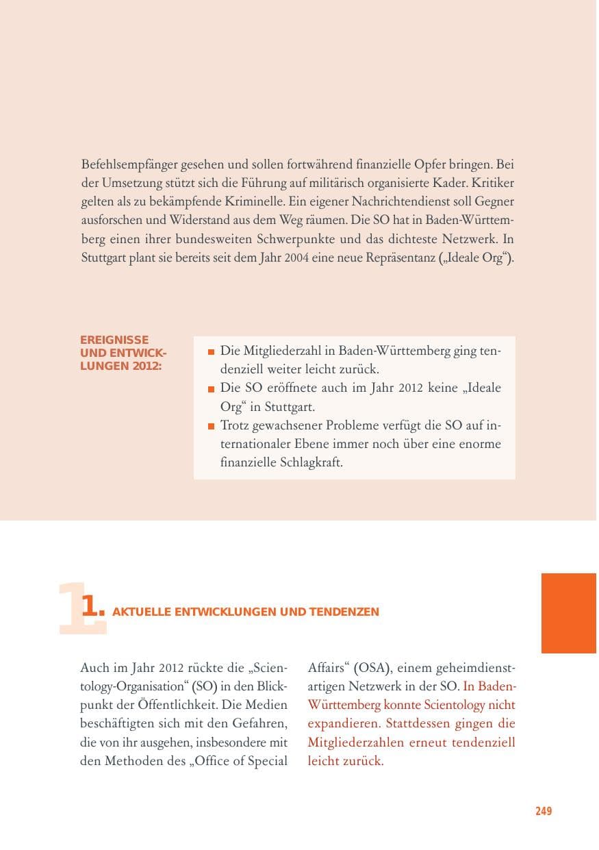 Seite 249 des Verfassungsschutzbericht 2012 Baden-Württemberg