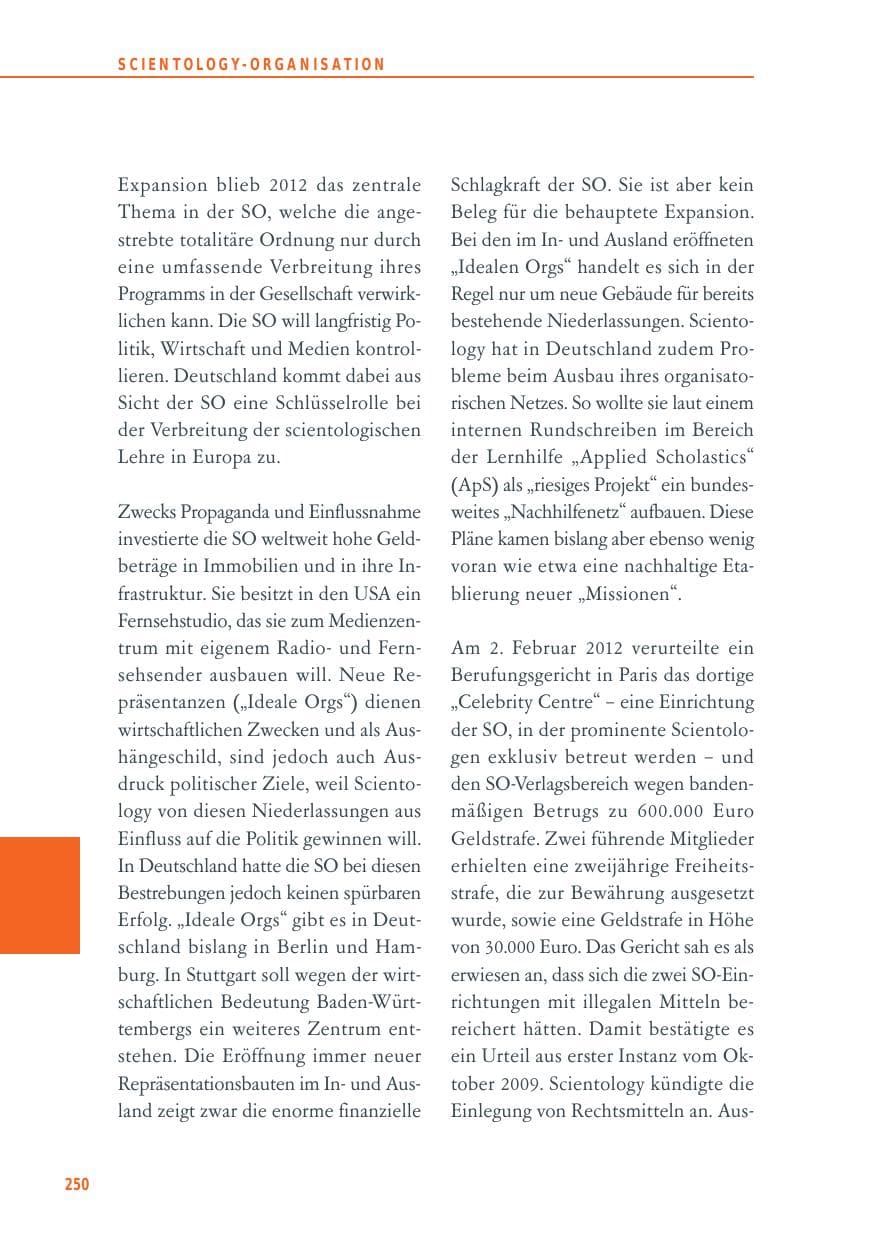 Seite 250 des Verfassungsschutzbericht 2012 Baden-Württemberg