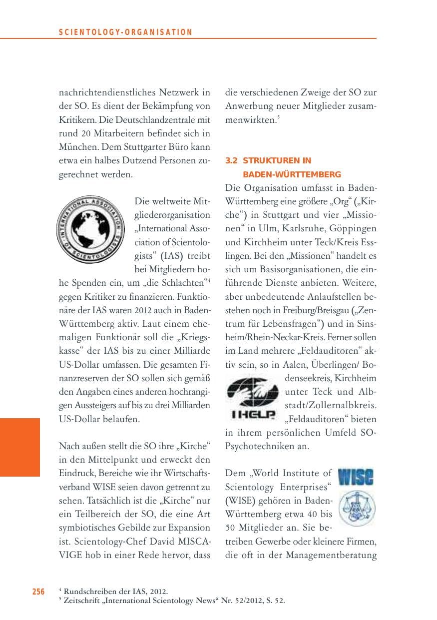 Seite 256 des Verfassungsschutzbericht 2012 Baden-Württemberg