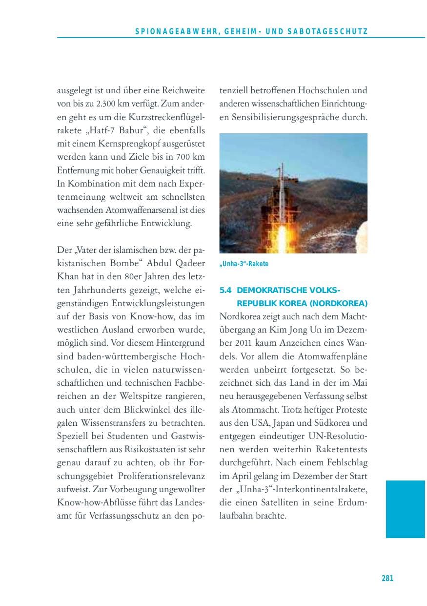 Seite 281 des Verfassungsschutzbericht 2012 Baden-Württemberg