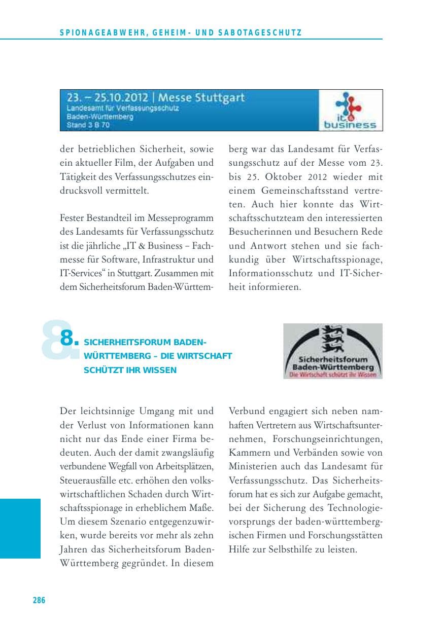 Seite 286 des Verfassungsschutzbericht 2012 Baden-Württemberg