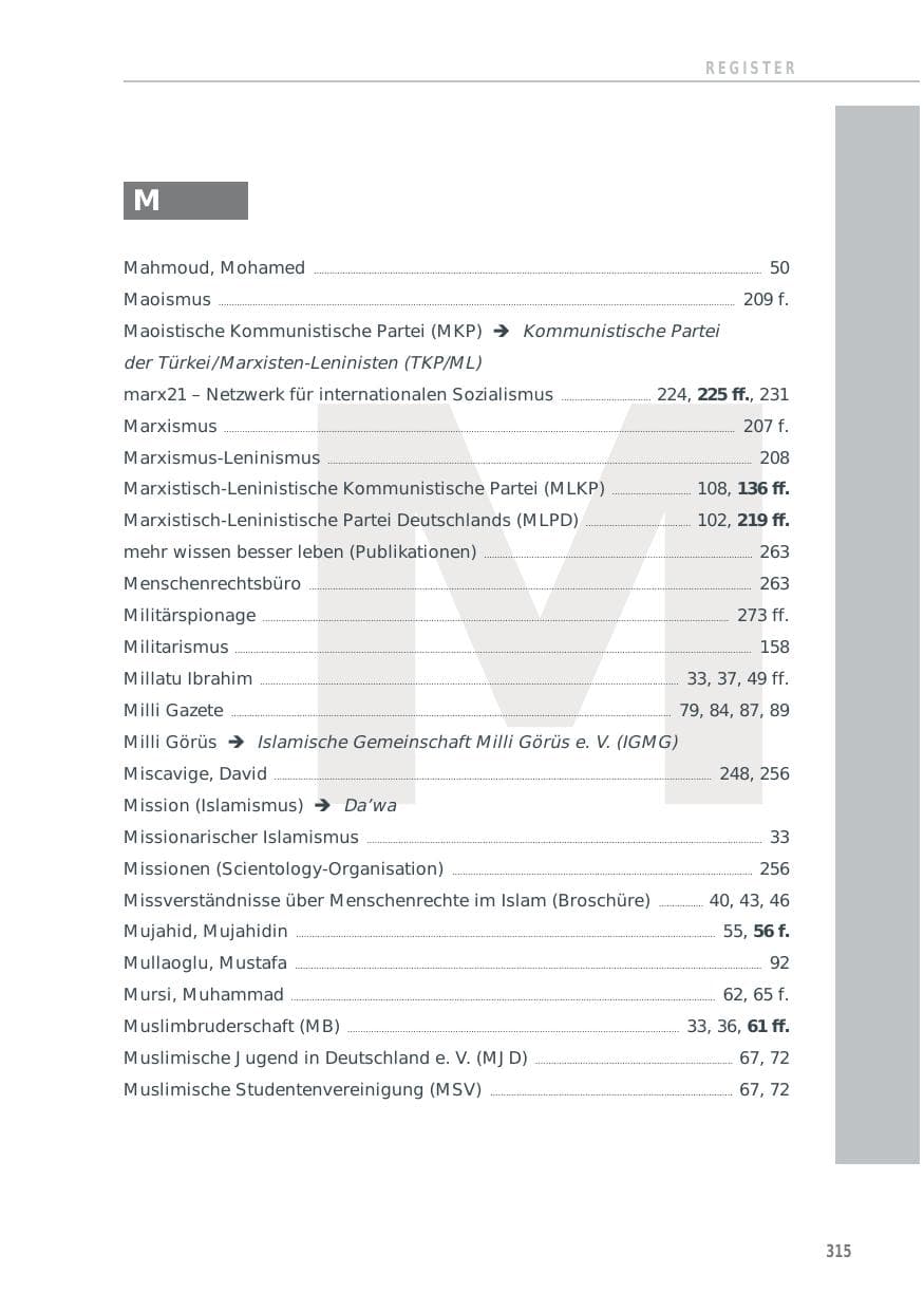 Seite 315 des Verfassungsschutzbericht 2012 Baden-Württemberg
