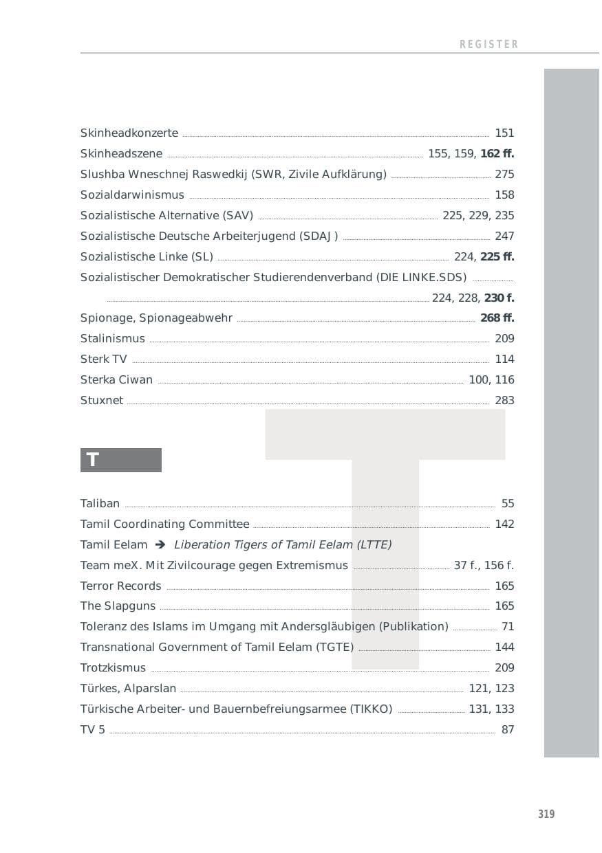 Seite 319 des Verfassungsschutzbericht 2012 Baden-Württemberg