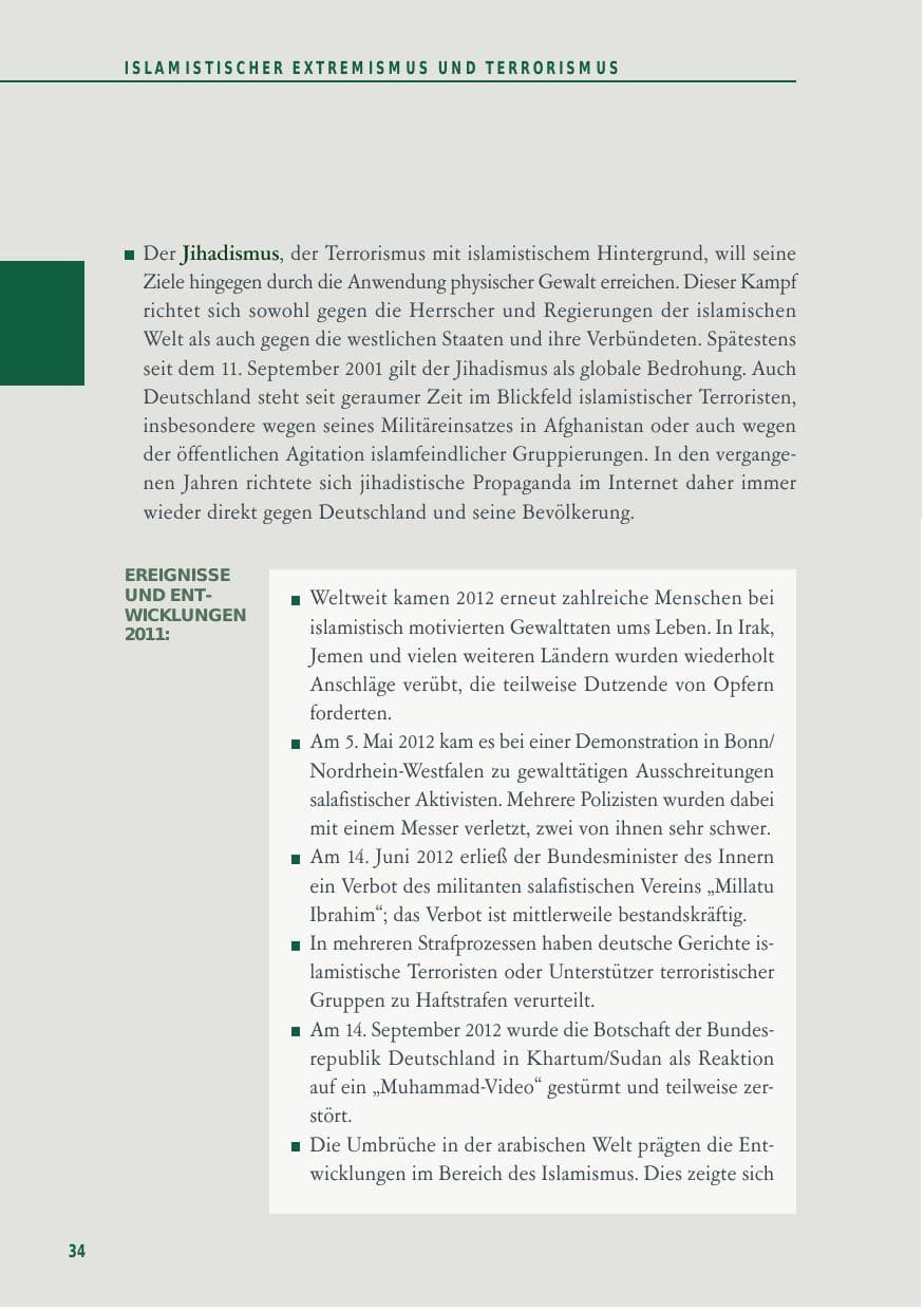 Seite 34 des Verfassungsschutzbericht 2012 Baden-Württemberg