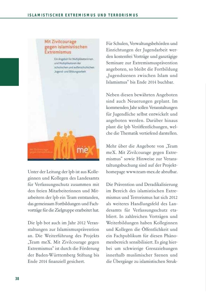 Seite 38 des Verfassungsschutzbericht 2012 Baden-Württemberg