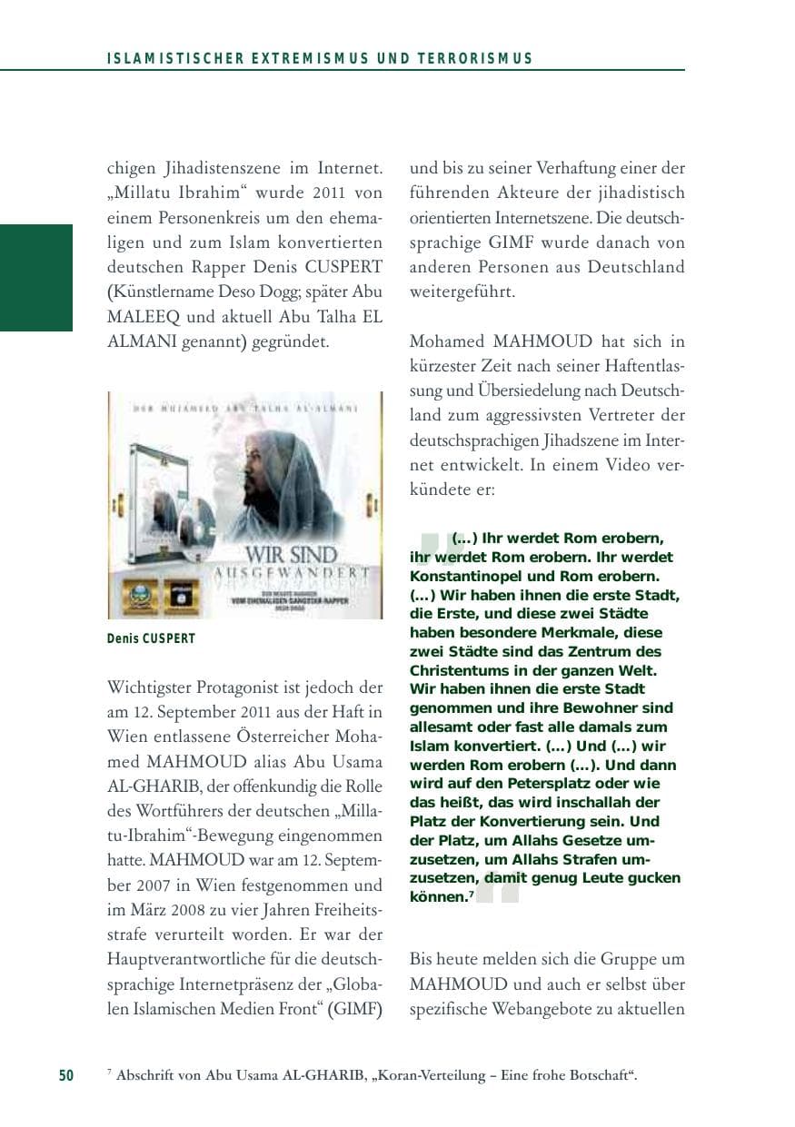 Seite 50 des Verfassungsschutzbericht 2012 Baden-Württemberg