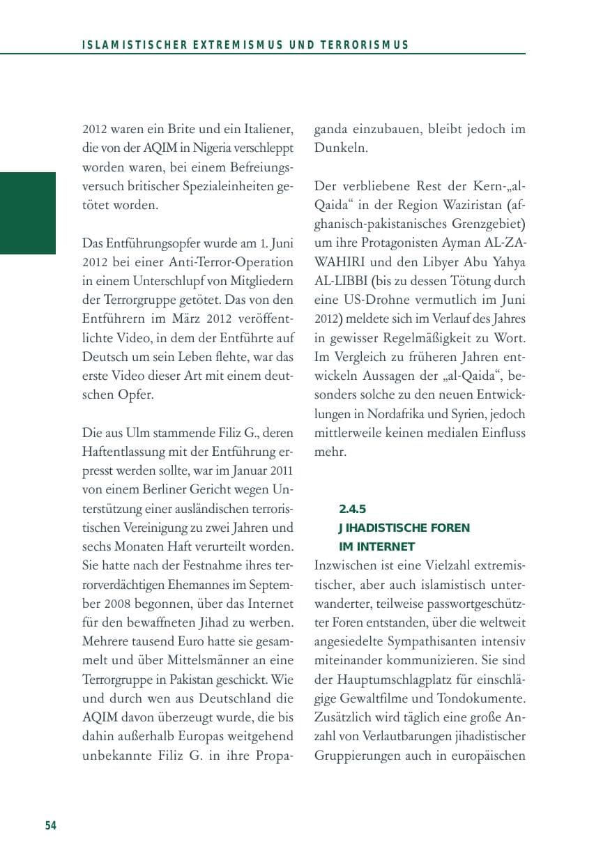 Seite 54 des Verfassungsschutzbericht 2012 Baden-Württemberg