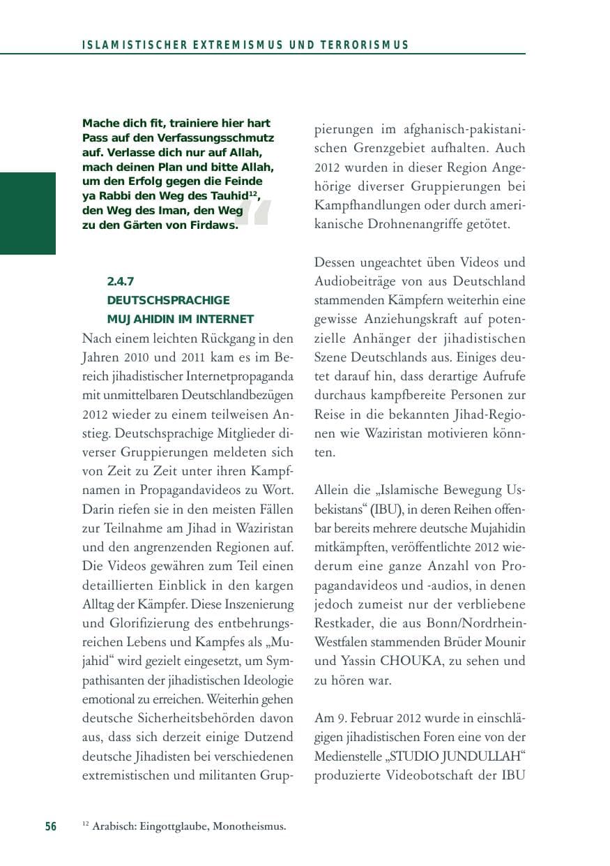 Seite 56 des Verfassungsschutzbericht 2012 Baden-Württemberg
