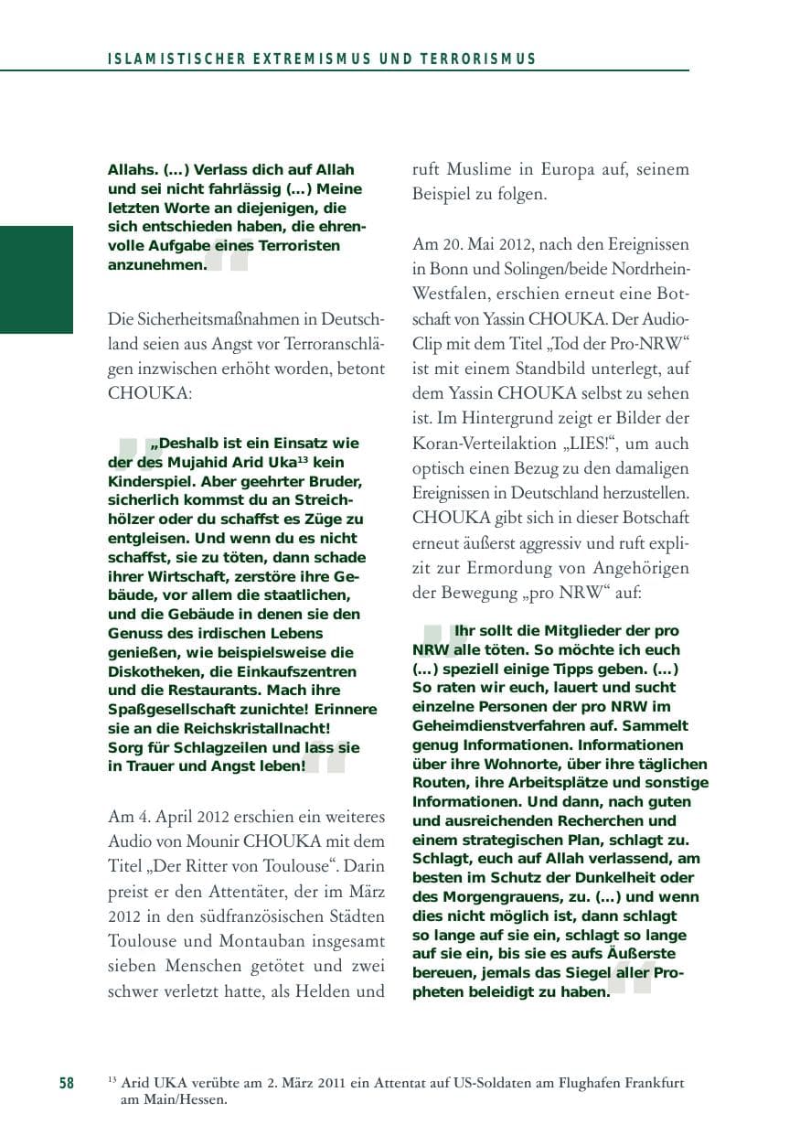 Seite 58 des Verfassungsschutzbericht 2012 Baden-Württemberg