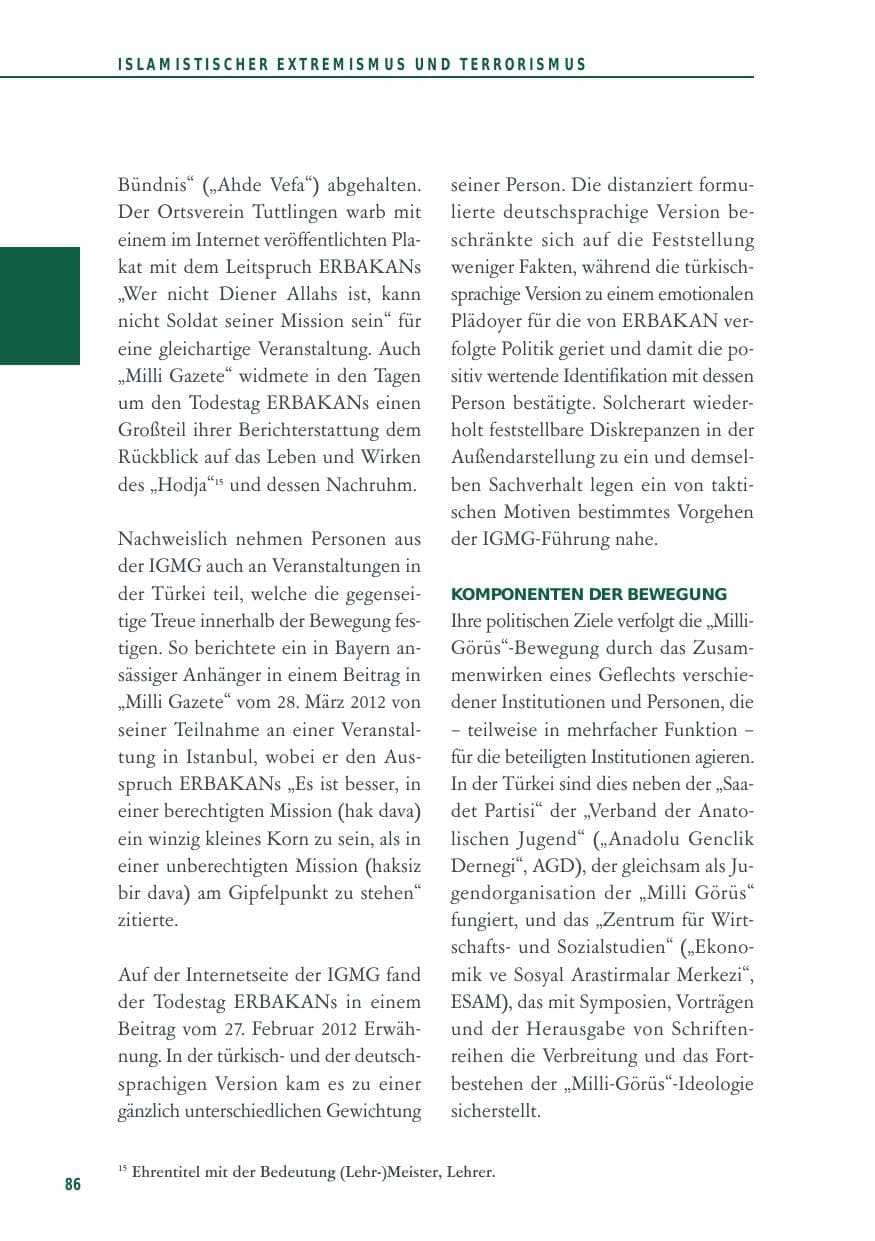Seite 86 des Verfassungsschutzbericht 2012 Baden-Württemberg