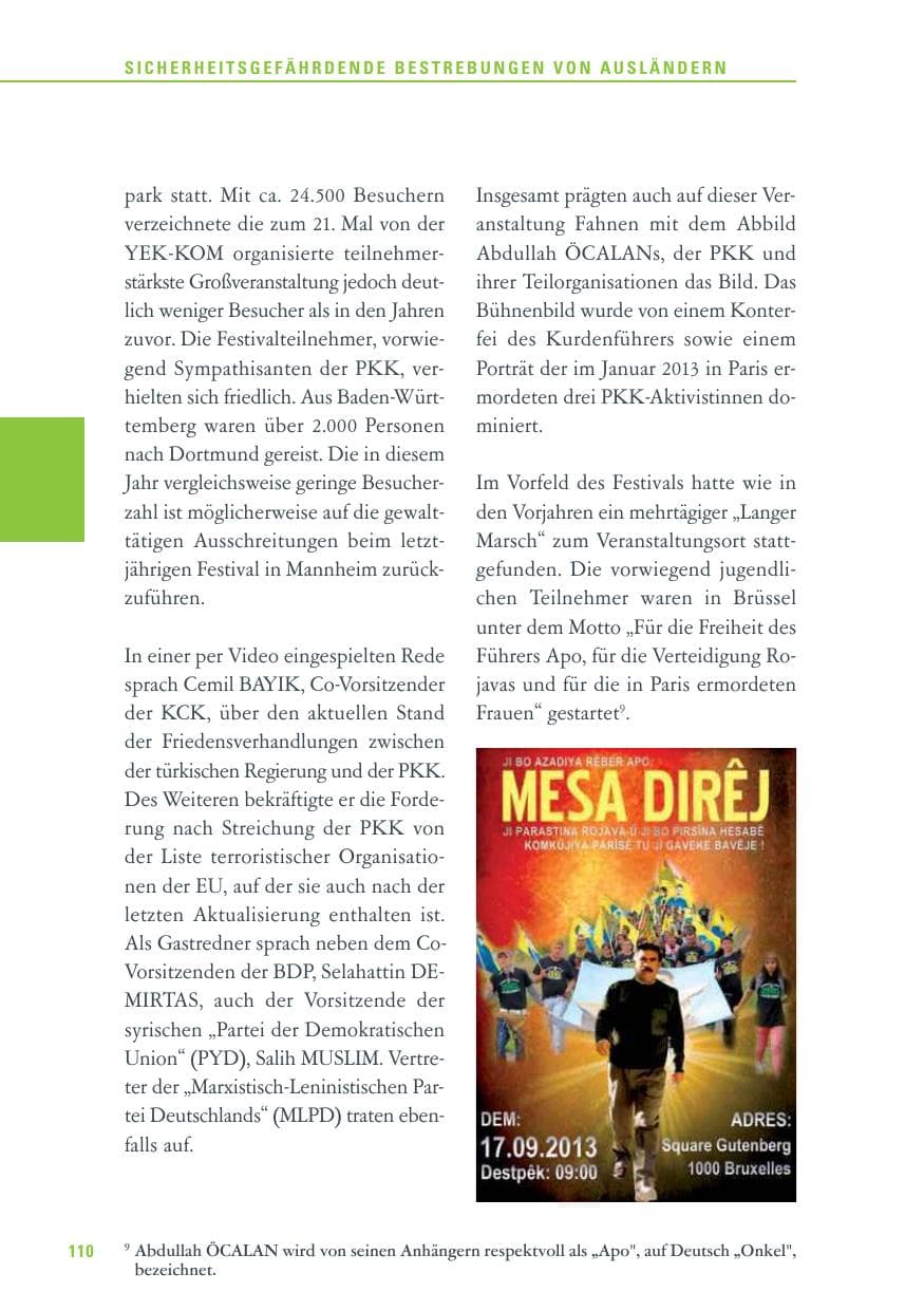 Seite 110 des Verfassungsschutzbericht 2013 Baden-Württemberg