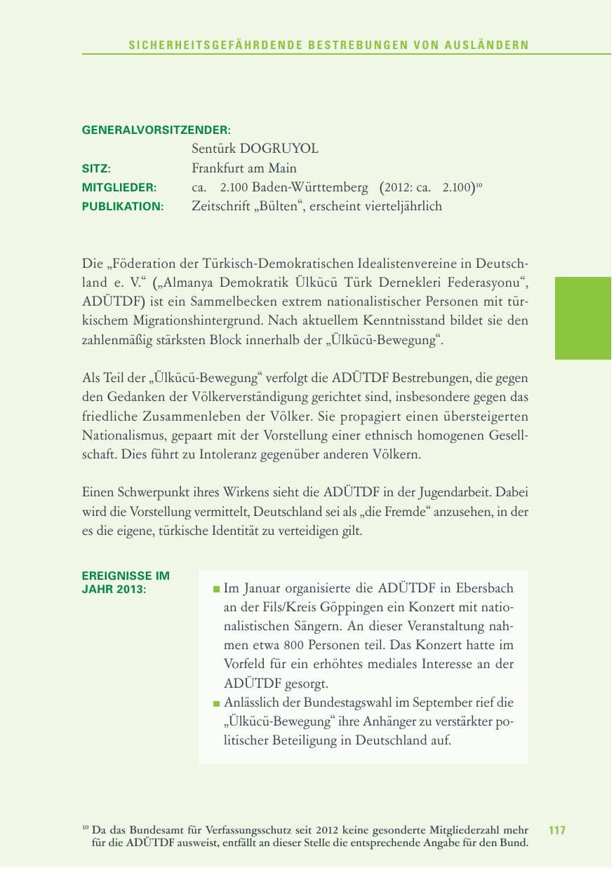 Seite 117 des Verfassungsschutzbericht 2013 Baden-Württemberg
