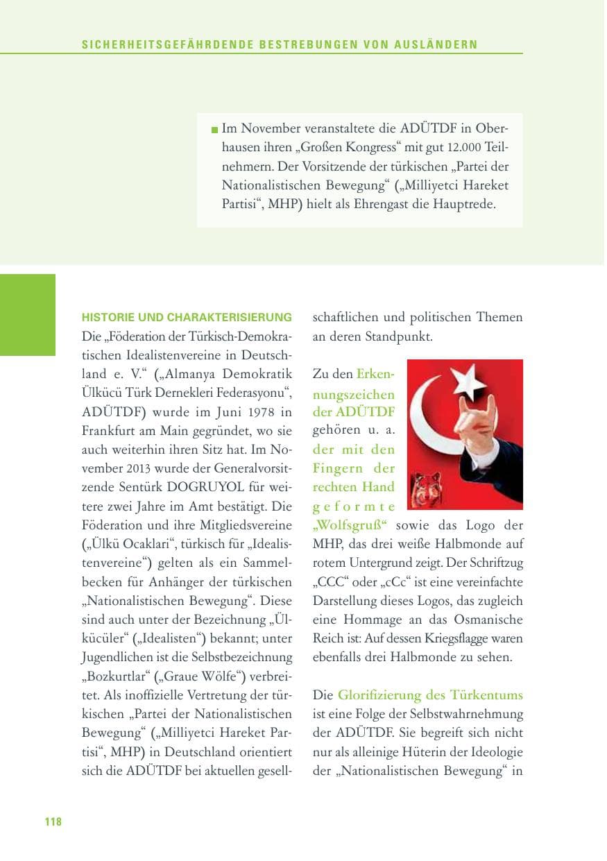Seite 118 des Verfassungsschutzbericht 2013 Baden-Württemberg