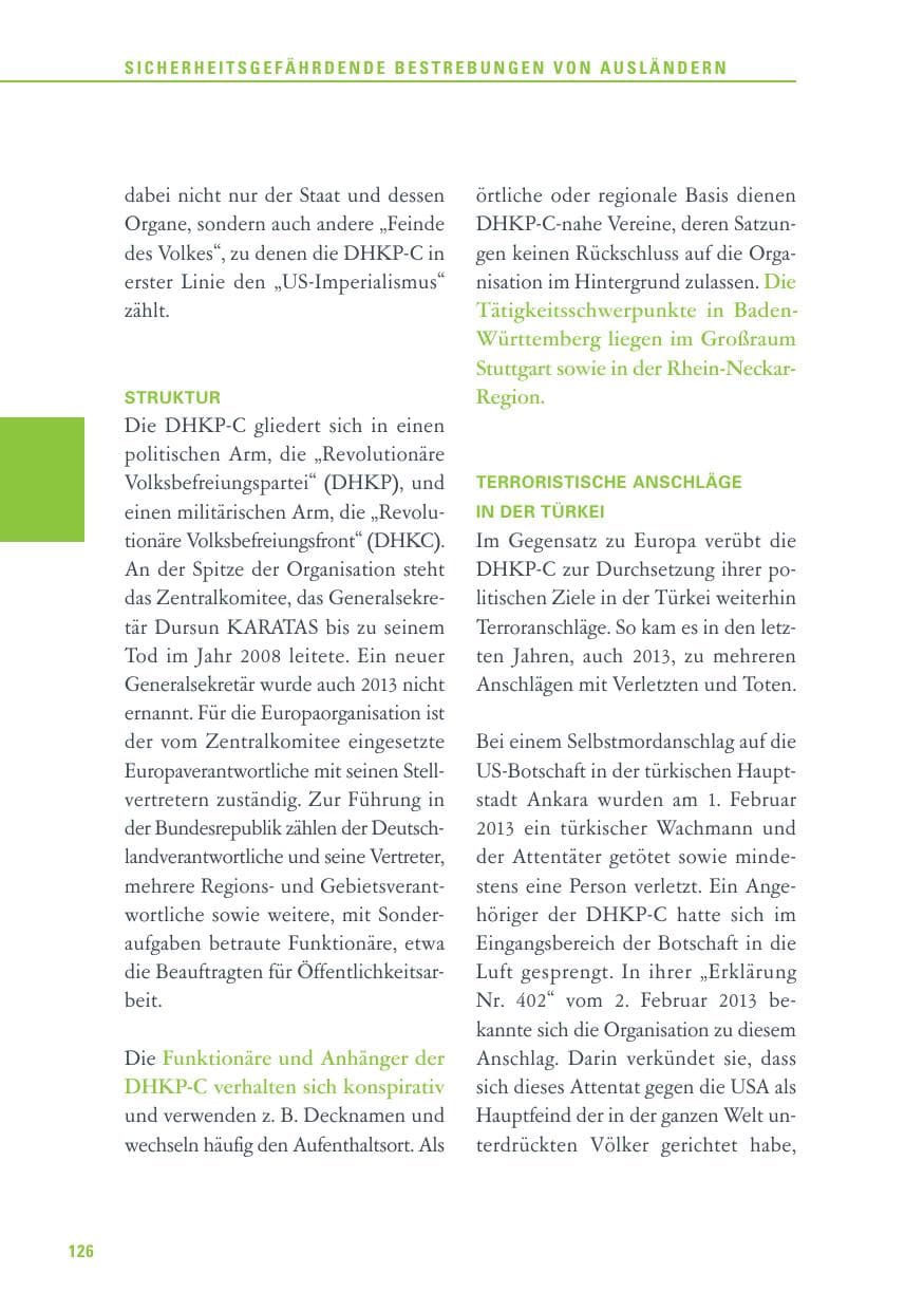 Seite 126 des Verfassungsschutzbericht 2013 Baden-Württemberg