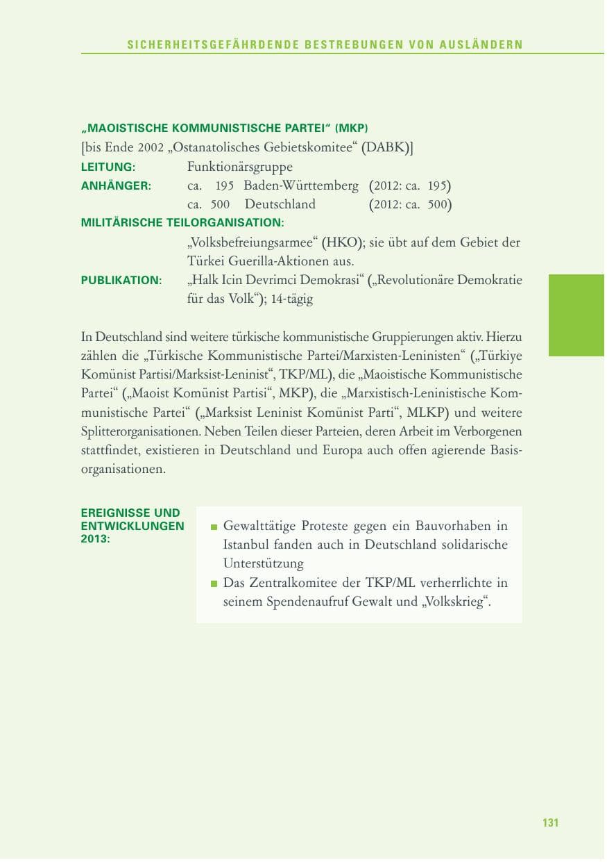 Seite 131 des Verfassungsschutzbericht 2013 Baden-Württemberg