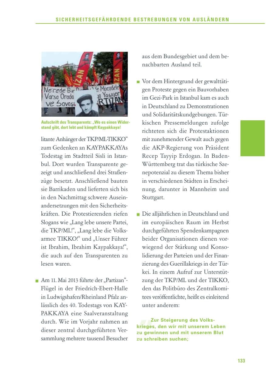 Seite 133 des Verfassungsschutzbericht 2013 Baden-Württemberg