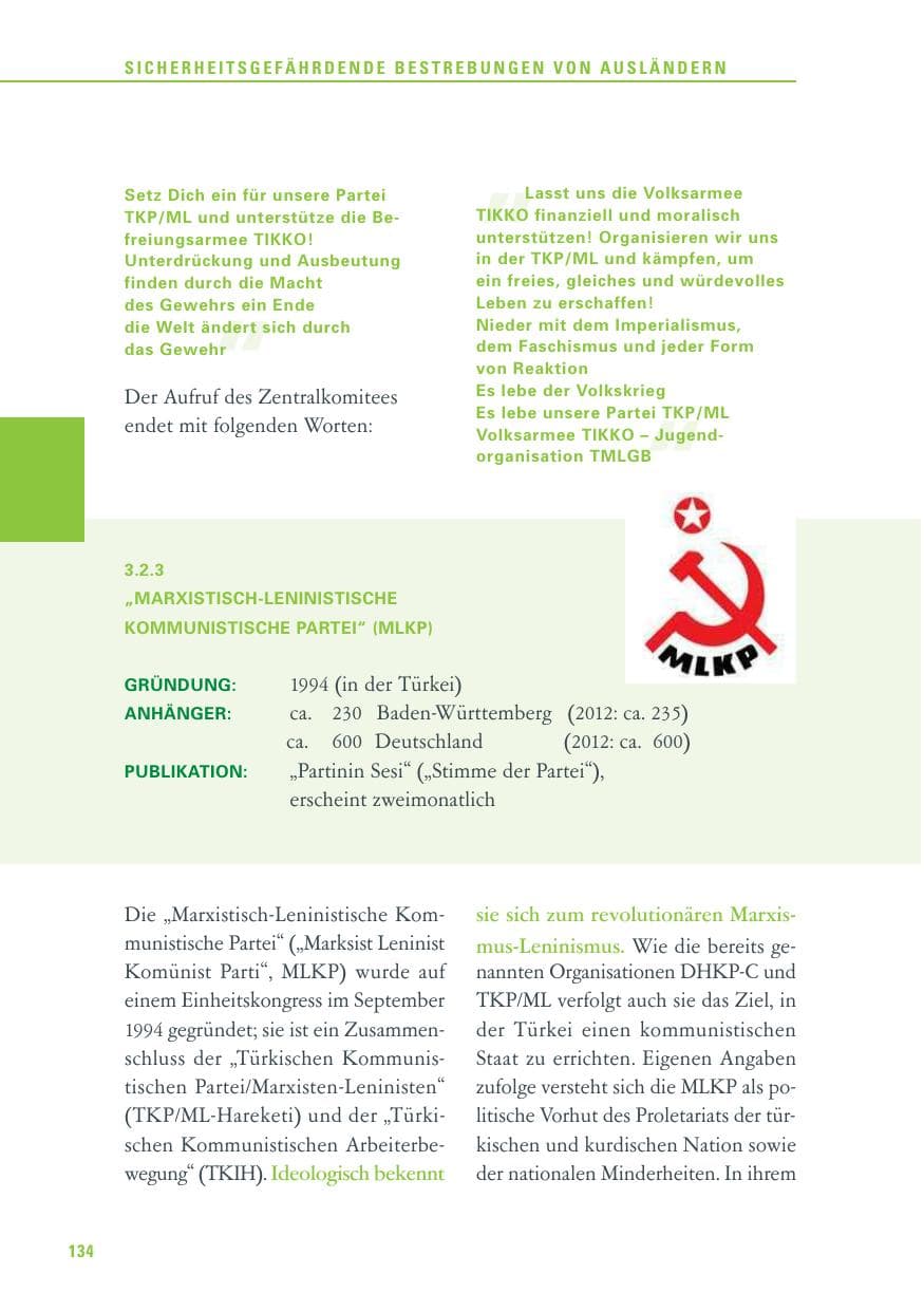 Seite 134 des Verfassungsschutzbericht 2013 Baden-Württemberg