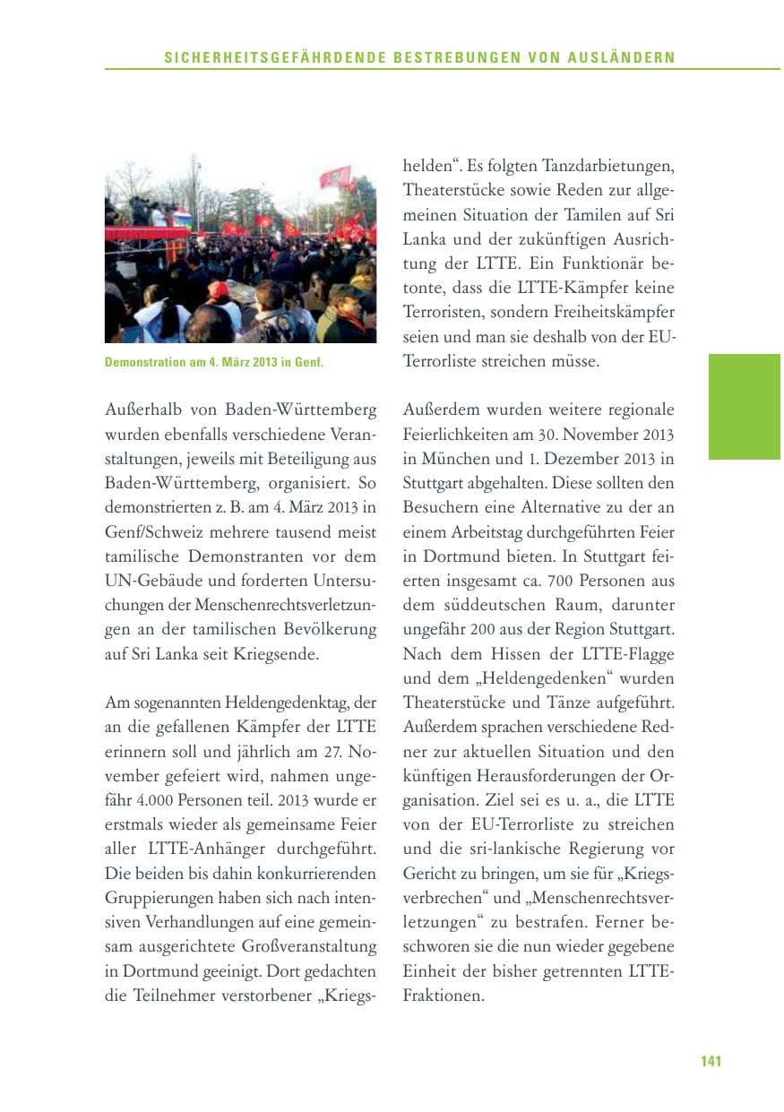 Seite 141 des Verfassungsschutzbericht 2013 Baden-Württemberg