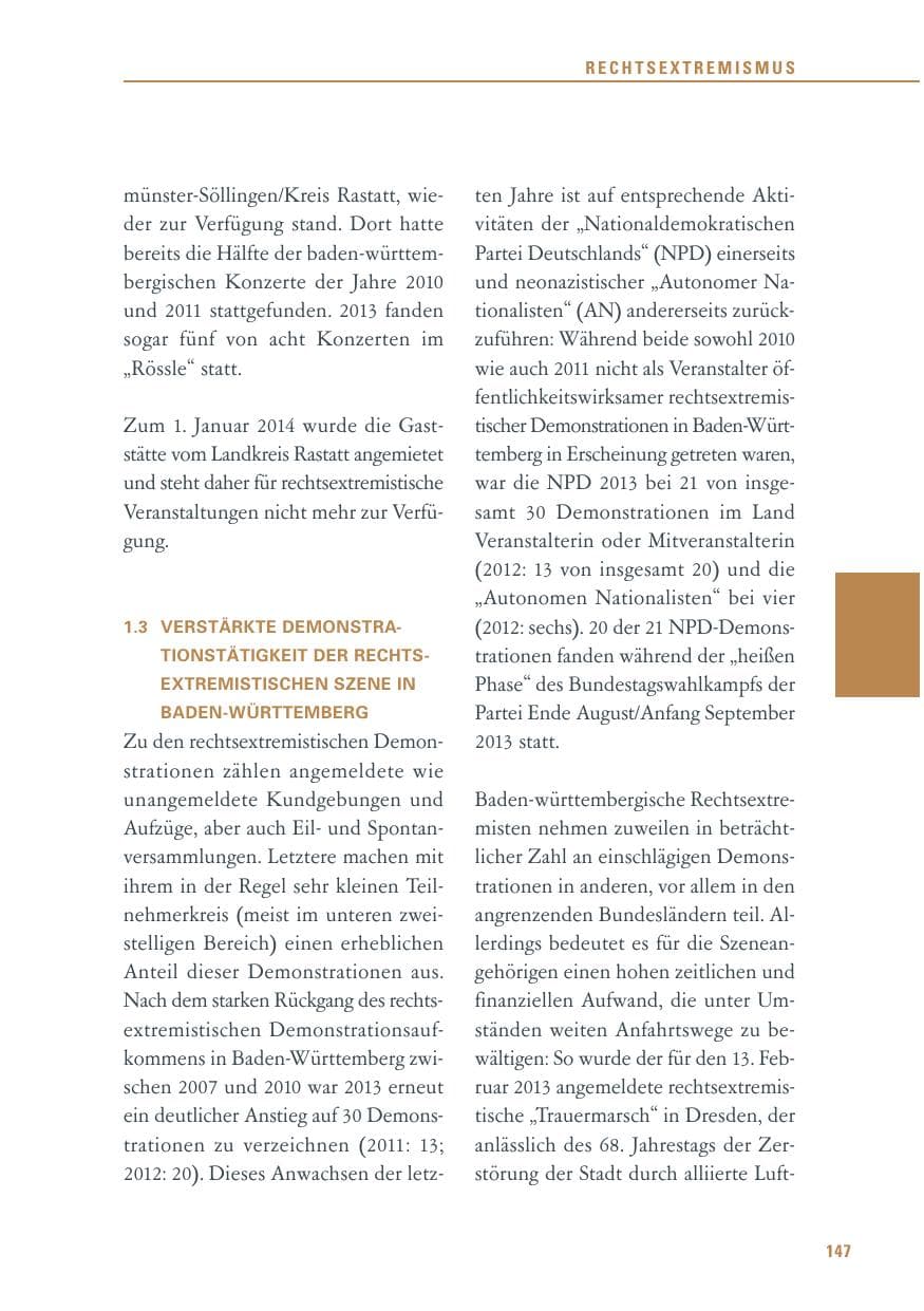 Seite 147 des Verfassungsschutzbericht 2013 Baden-Württemberg