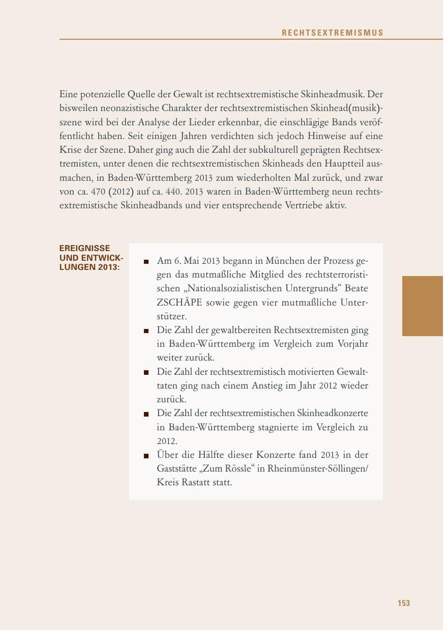 Seite 153 des Verfassungsschutzbericht 2013 Baden-Württemberg