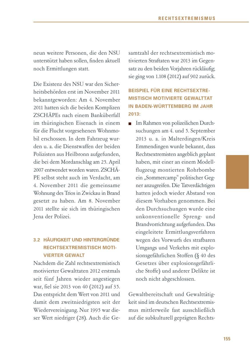 Seite 155 des Verfassungsschutzbericht 2013 Baden-Württemberg