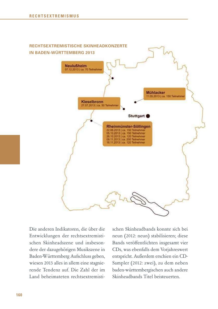 Seite 160 des Verfassungsschutzbericht 2013 Baden-Württemberg