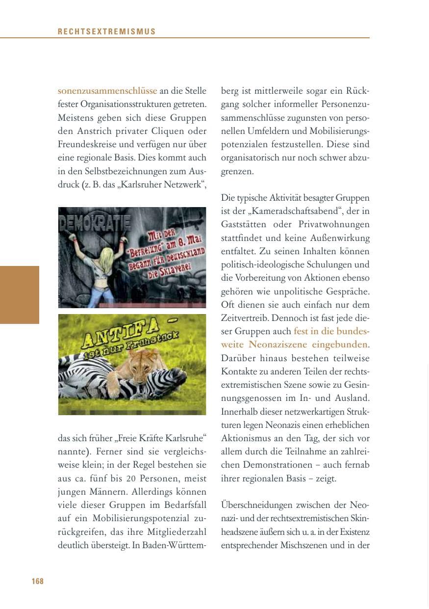 Seite 168 des Verfassungsschutzbericht 2013 Baden-Württemberg