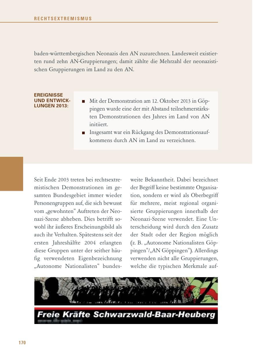 Seite 170 des Verfassungsschutzbericht 2013 Baden-Württemberg