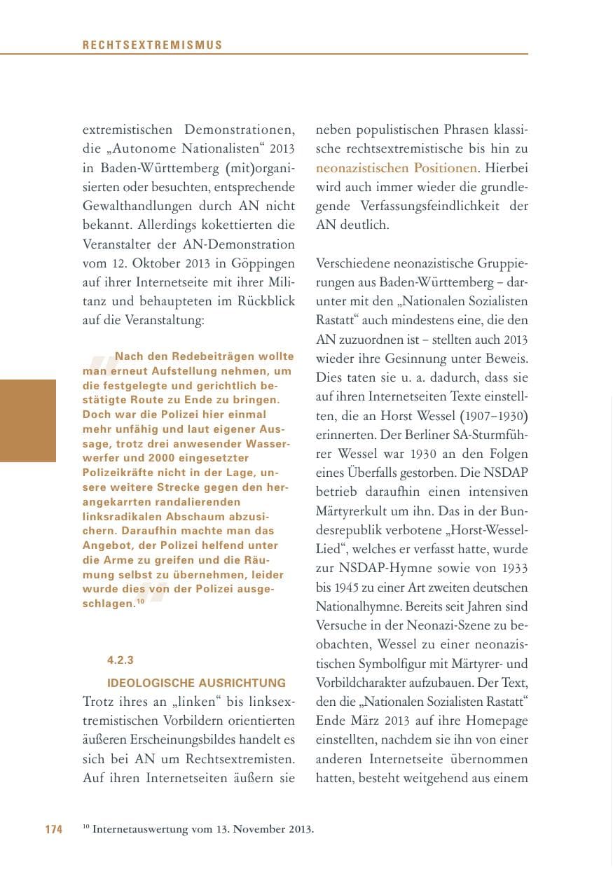 Seite 174 des Verfassungsschutzbericht 2013 Baden-Württemberg