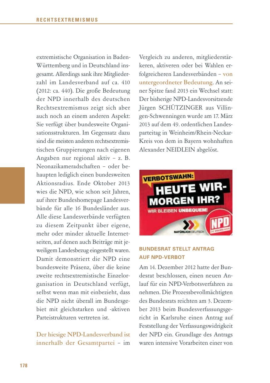 Seite 178 des Verfassungsschutzbericht 2013 Baden-Württemberg