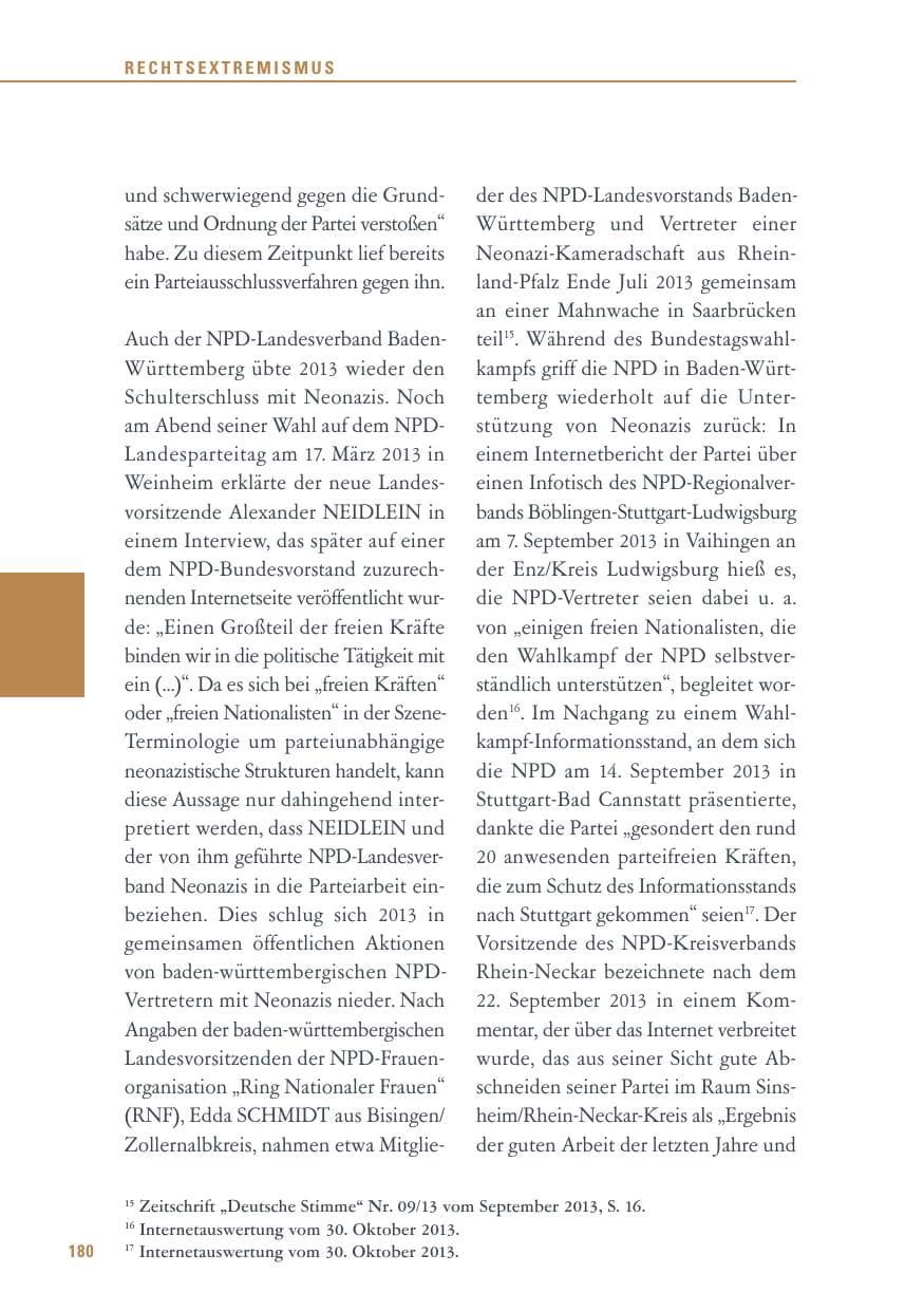 Seite 180 des Verfassungsschutzbericht 2013 Baden-Württemberg